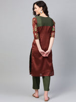 Thumbnail for Ahalyaa Women Brown & Olive Green Printed Kurta with Palazzo