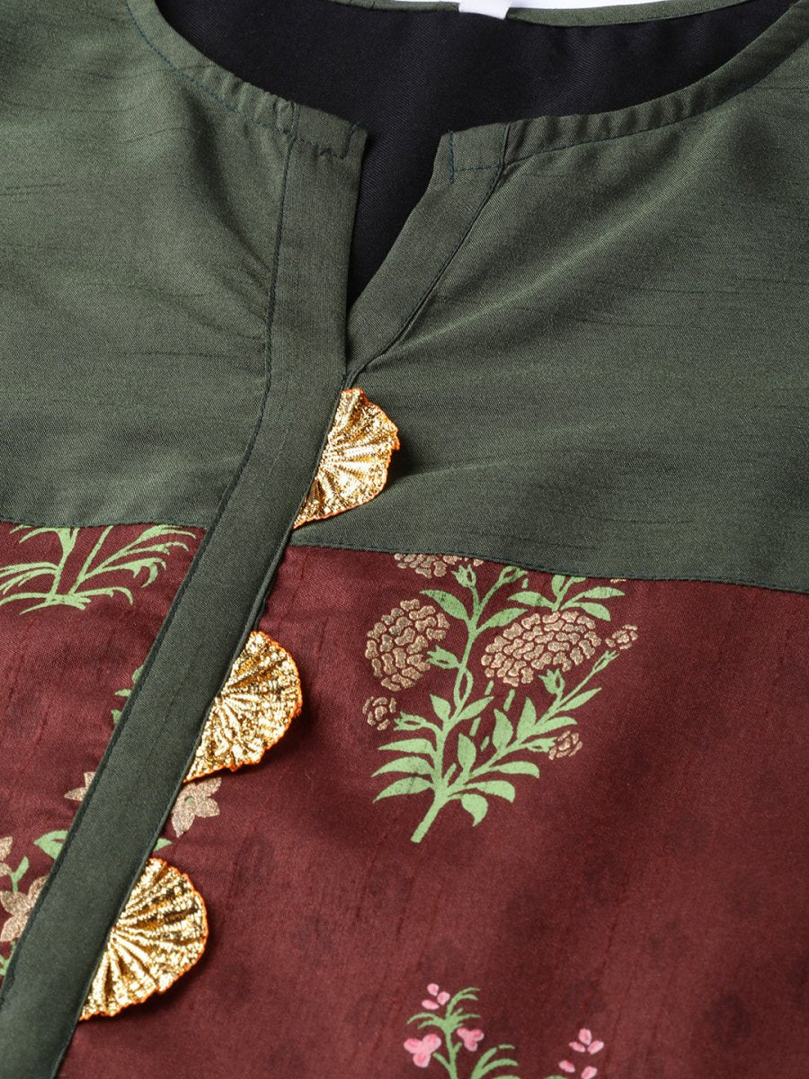 Ahalyaa Women Brown & Olive Green Printed Kurta with Palazzo