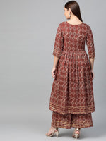 Thumbnail for Ahalyaa Women Maroon & Off-White Printed A-Line Kurta with Palazzos