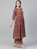 Thumbnail for Ahalyaa Women Maroon & Off-White Printed A-Line Kurta with Palazzos