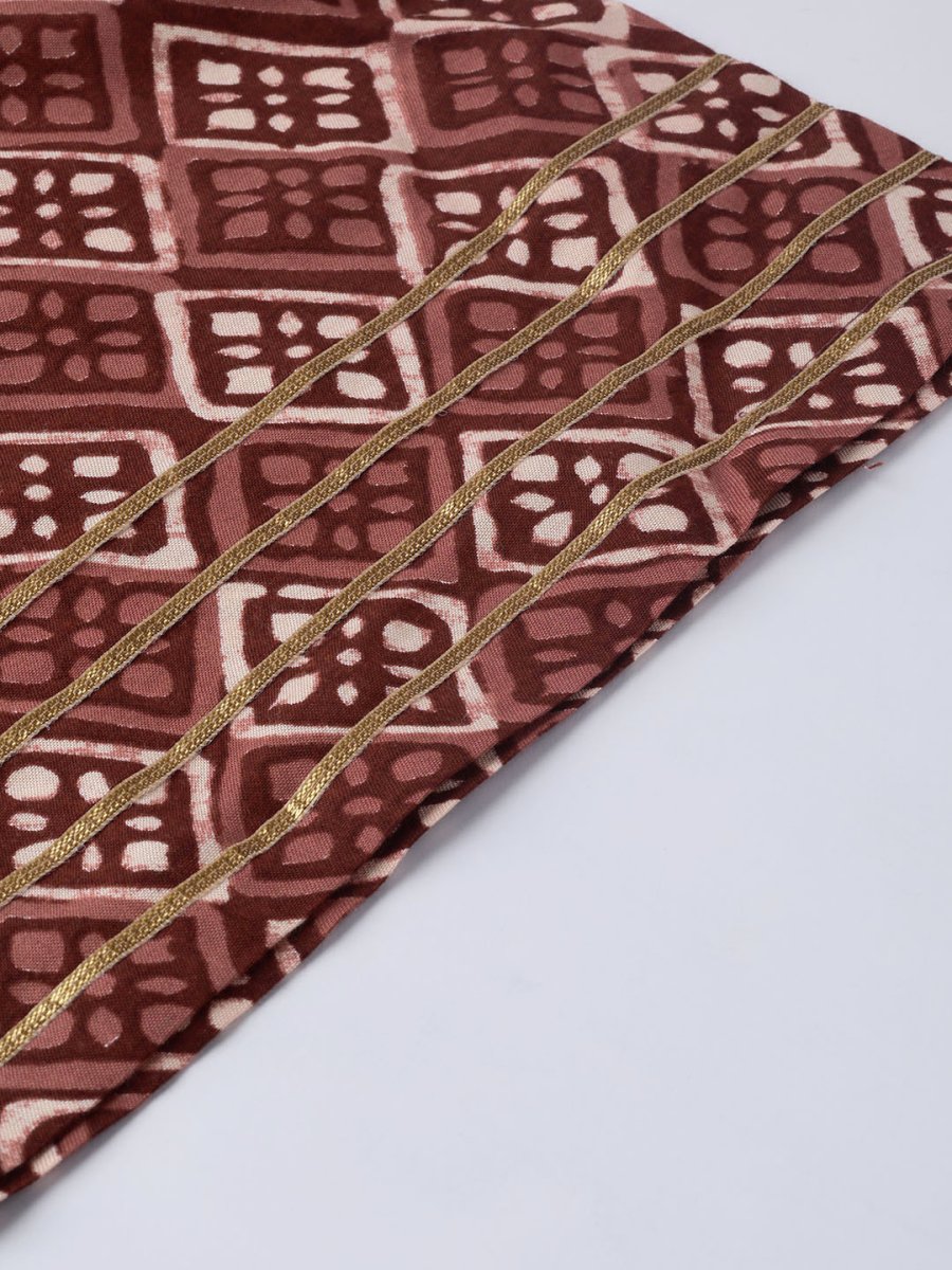 Ahalyaa Women Maroon & Off-White Printed A-Line Kurta with Palazzos