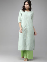 Thumbnail for Ahalyaa Women Turquoise Blue & Gold-Toned Foil Printed Kurta with Palazzos