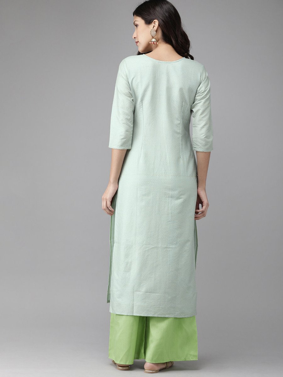 Ahalyaa Women Turquoise Blue & Gold-Toned Foil Printed Kurta with Palazzos