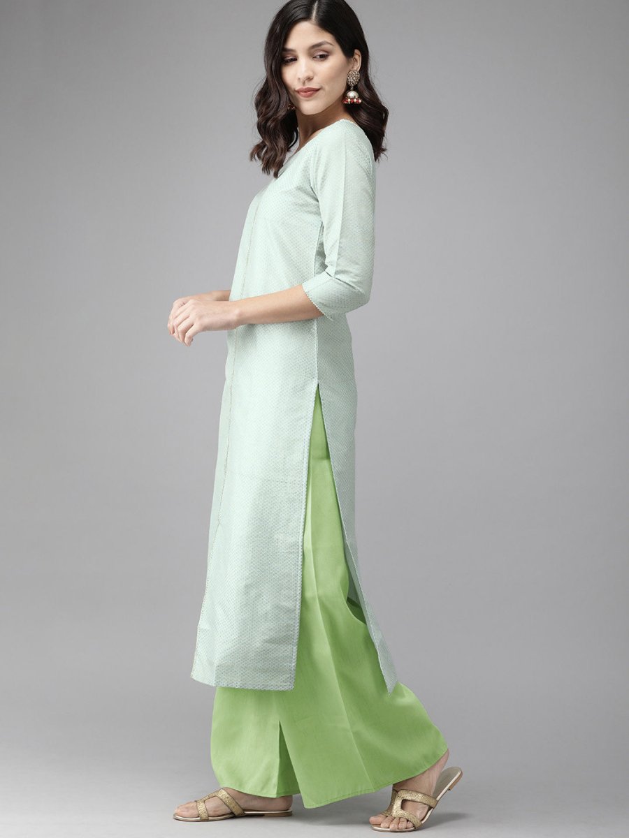 Ahalyaa Women Turquoise Blue & Gold-Toned Foil Printed Kurta with Palazzos