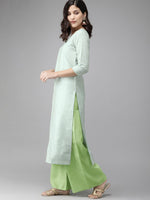 Thumbnail for Ahalyaa Women Turquoise Blue & Gold-Toned Foil Printed Kurta with Palazzos