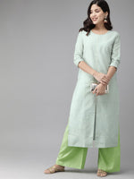 Thumbnail for Ahalyaa Women Turquoise Blue & Gold-Toned Foil Printed Kurta with Palazzos