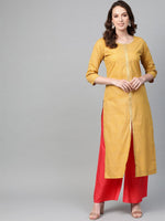 Thumbnail for Ahalyaa Women Mustard Yellow & Coral Red Printed Kurta with Palazzo