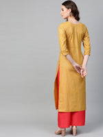 Thumbnail for Ahalyaa Women Mustard Yellow & Coral Red Printed Kurta with Palazzo
