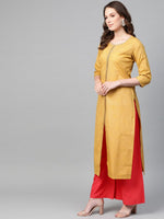 Thumbnail for Ahalyaa Women Mustard Yellow & Coral Red Printed Kurta with Palazzo