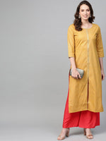 Thumbnail for Ahalyaa Women Mustard Yellow & Coral Red Printed Kurta with Palazzo