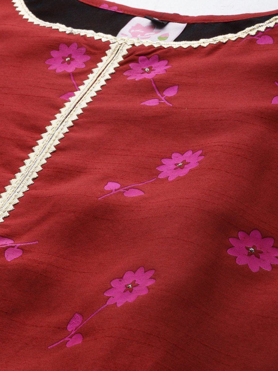 Ahalyaa Women Floral Print Red Kurta set