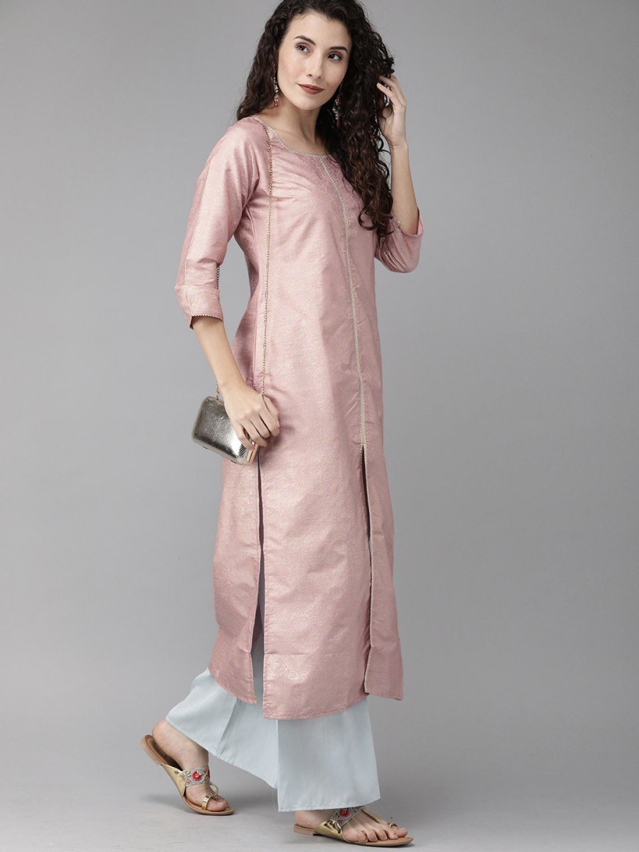 Ahalyaa Women Pink & Blue Printed Kurta with Palazzo