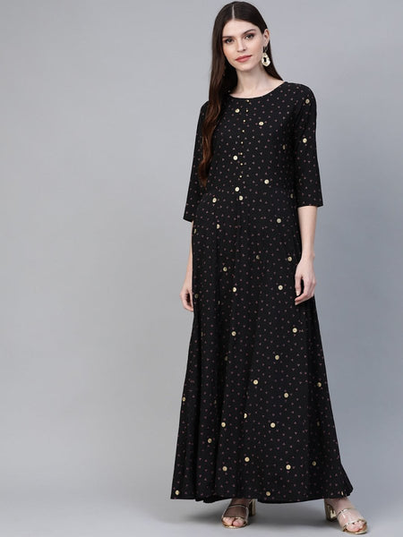 Ahalyaa Women Black & Pink High Slit Bandhani Khari Printed Anarkali Kurta with Palazzos