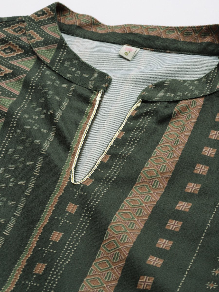 Ahalyaa Women Green Printed Gotta Patti Velvet Kurta with Trousers & With Dupatta - Distacart