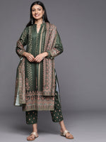 Thumbnail for Ahalyaa Women Green Printed Gotta Patti Velvet Kurta with Trousers & With Dupatta - Distacart
