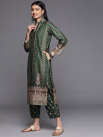 Thumbnail for Ahalyaa Women Green Printed Gotta Patti Velvet Kurta with Trousers & With Dupatta - Distacart
