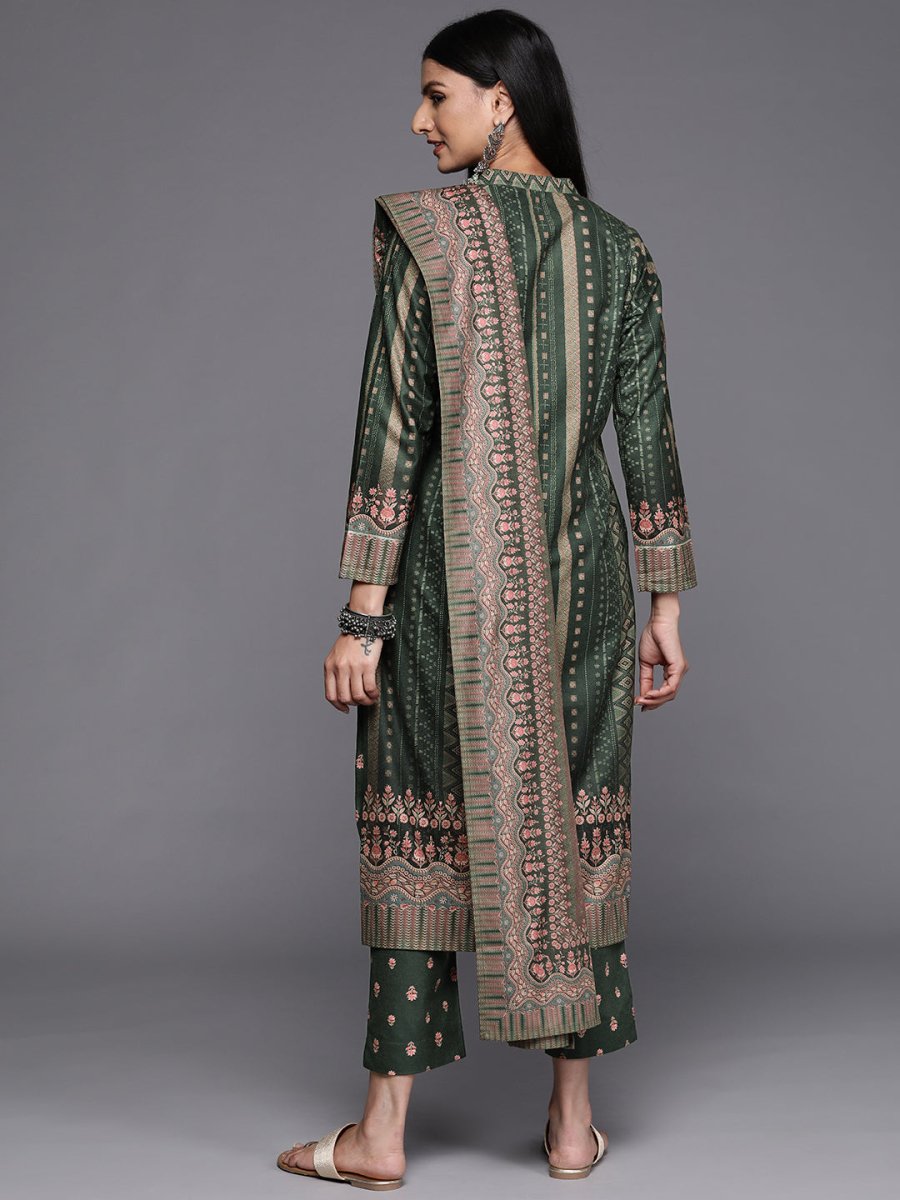 Ahalyaa Women Green Printed Gotta Patti Velvet Kurta with Trousers & With Dupatta - Distacart