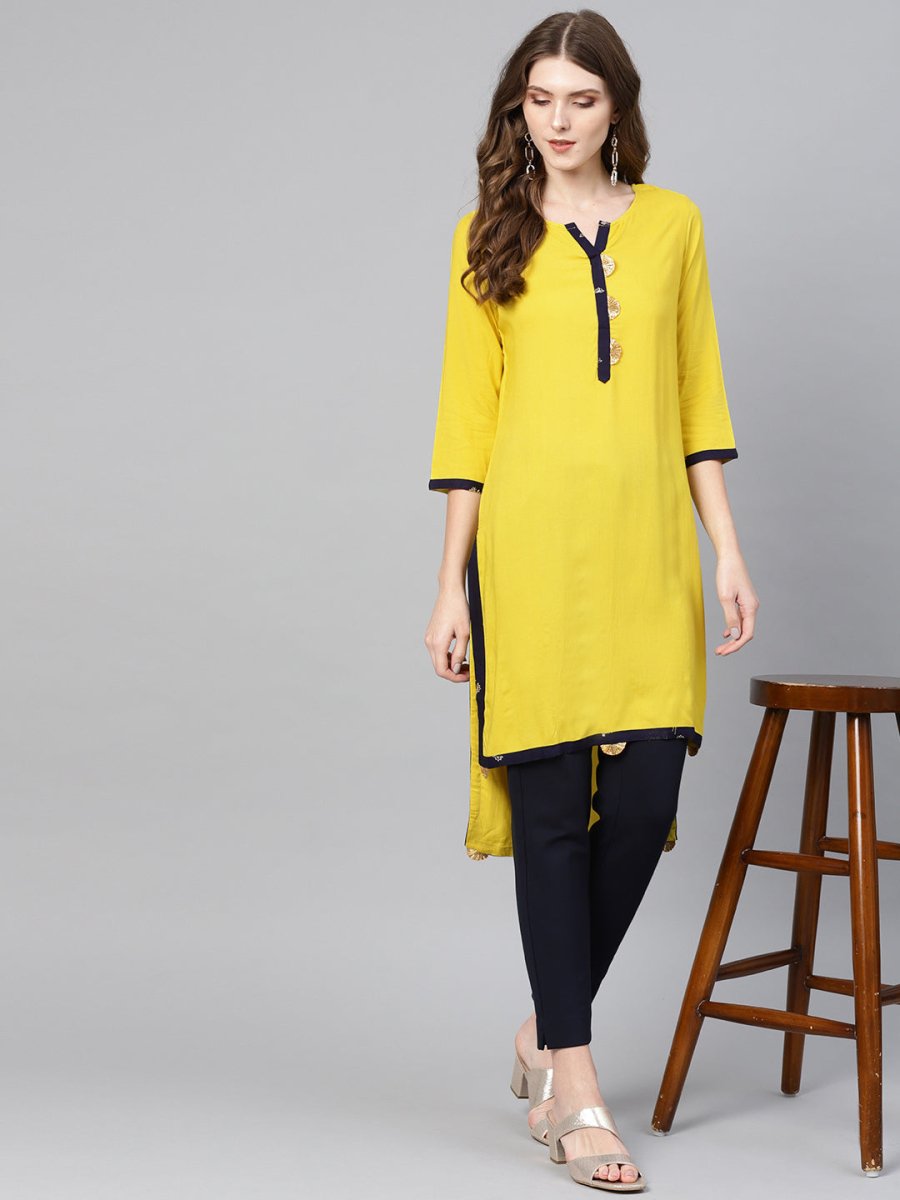Ahalyaa Yellow Solid Straight Kurta For women