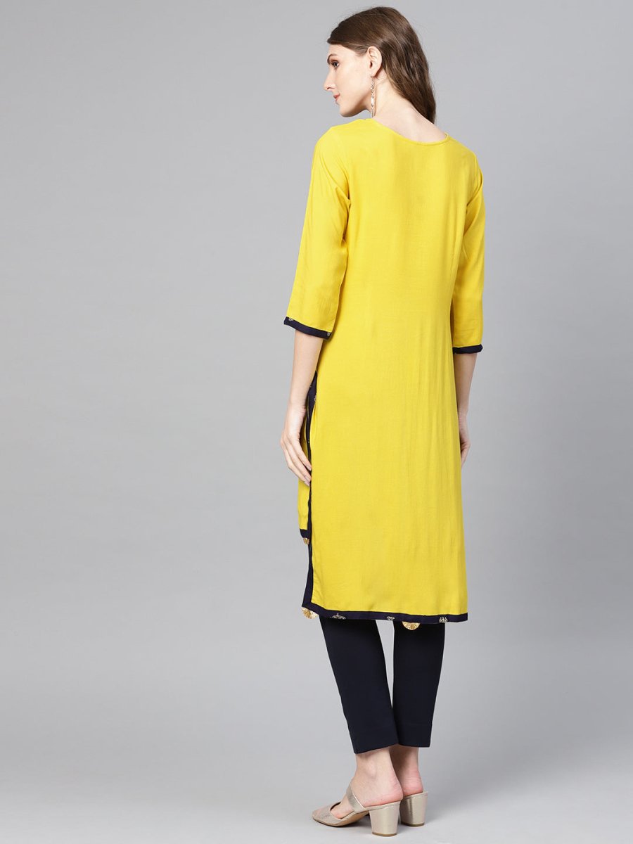 Ahalyaa Yellow Solid Straight Kurta For women