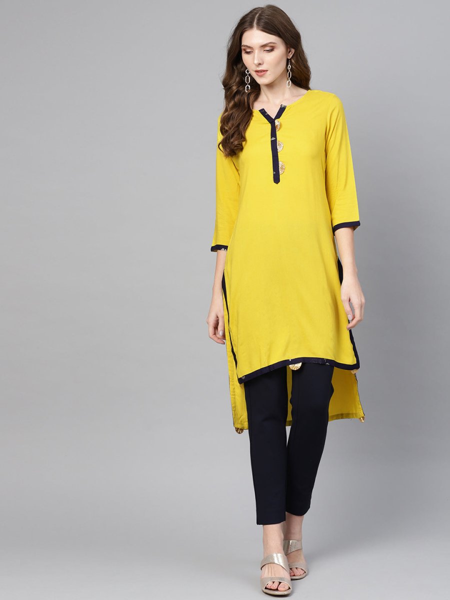 Ahalyaa Yellow Solid Straight Kurta For women