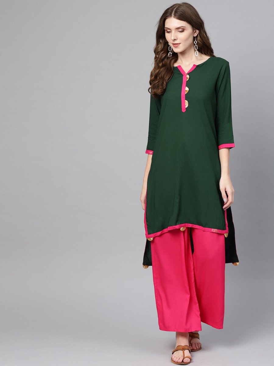Ahalyaa Green Solid Straight Kurta for women