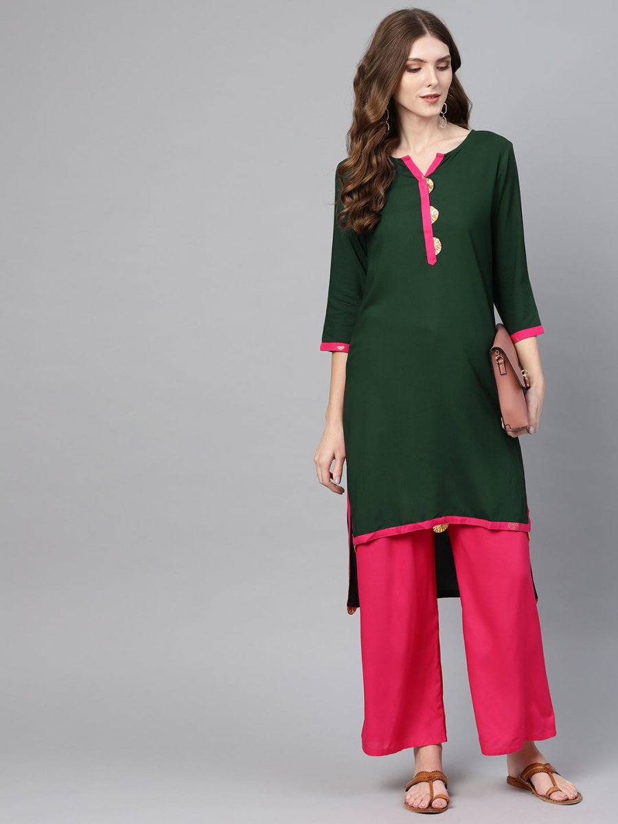 Ahalyaa Green Solid Straight Kurta for women