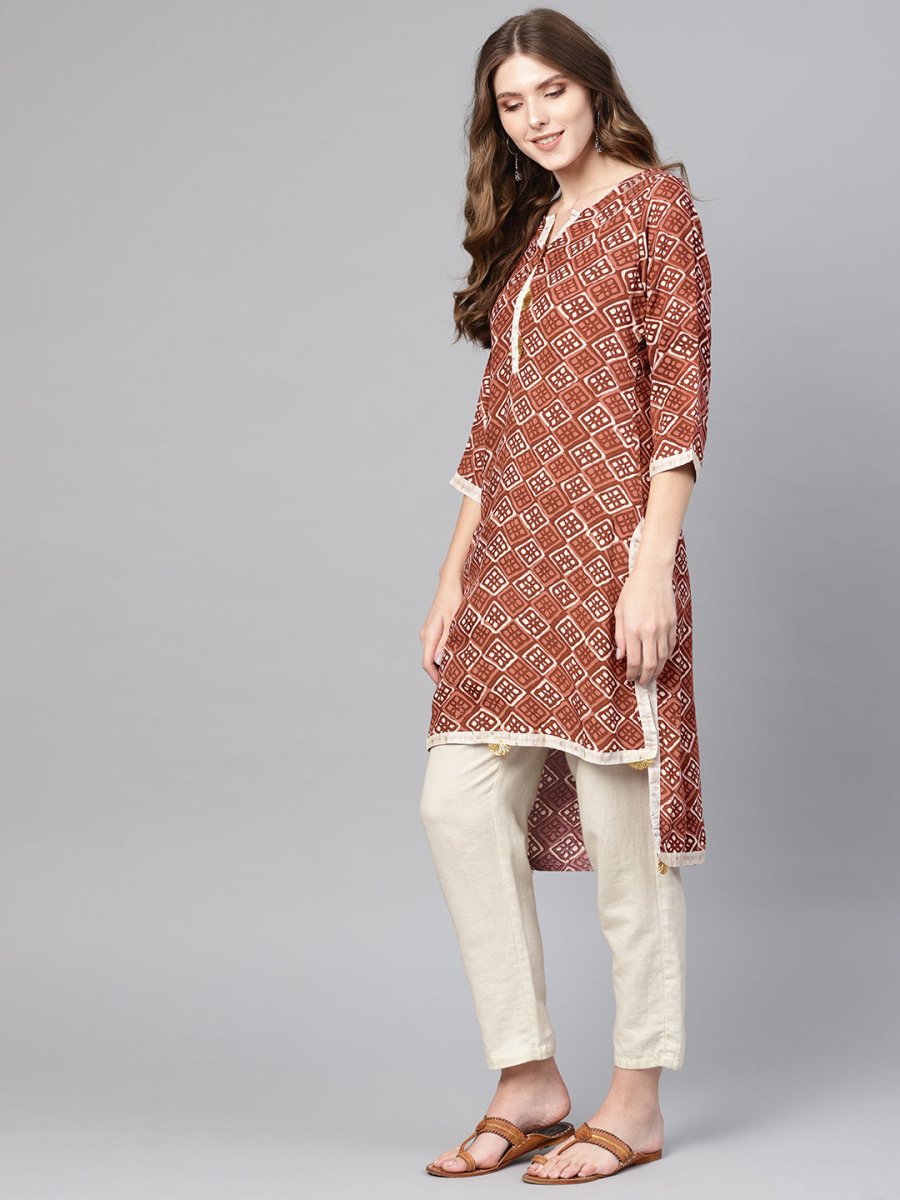 Ahalyaa Brown Printed Straight kurta