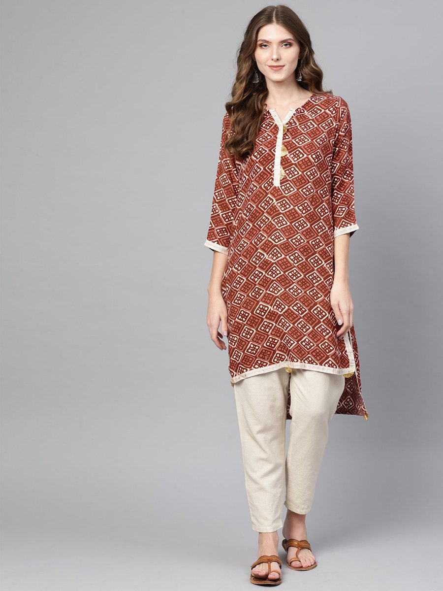 Ahalyaa Brown Printed Straight kurta