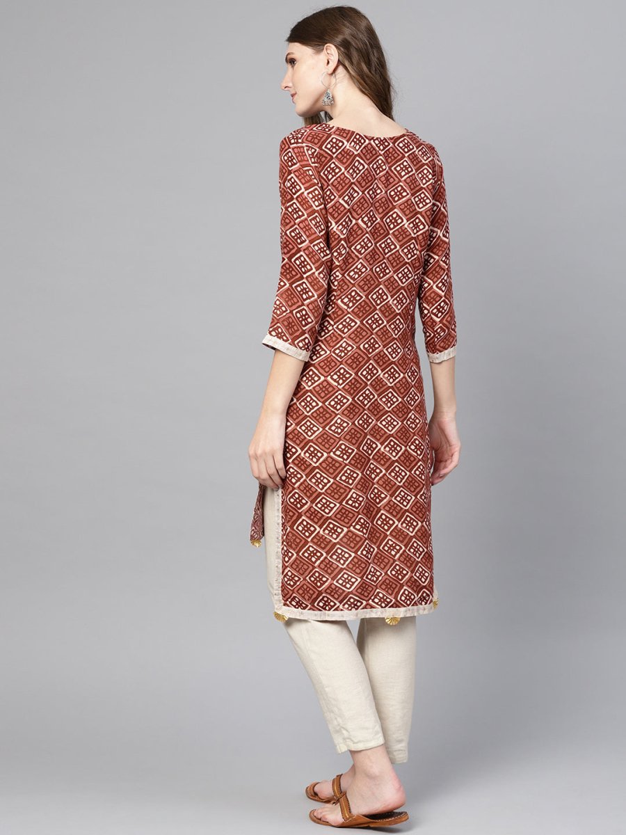 Ahalyaa Brown Printed Straight kurta