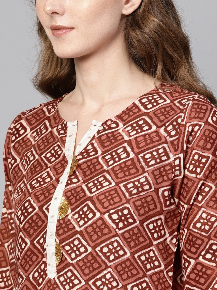 Ahalyaa Brown Printed Straight kurta