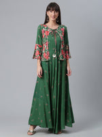 Thumbnail for Ahalyaa Viscose Rayon Green Floral Printed Beautiful Kurta