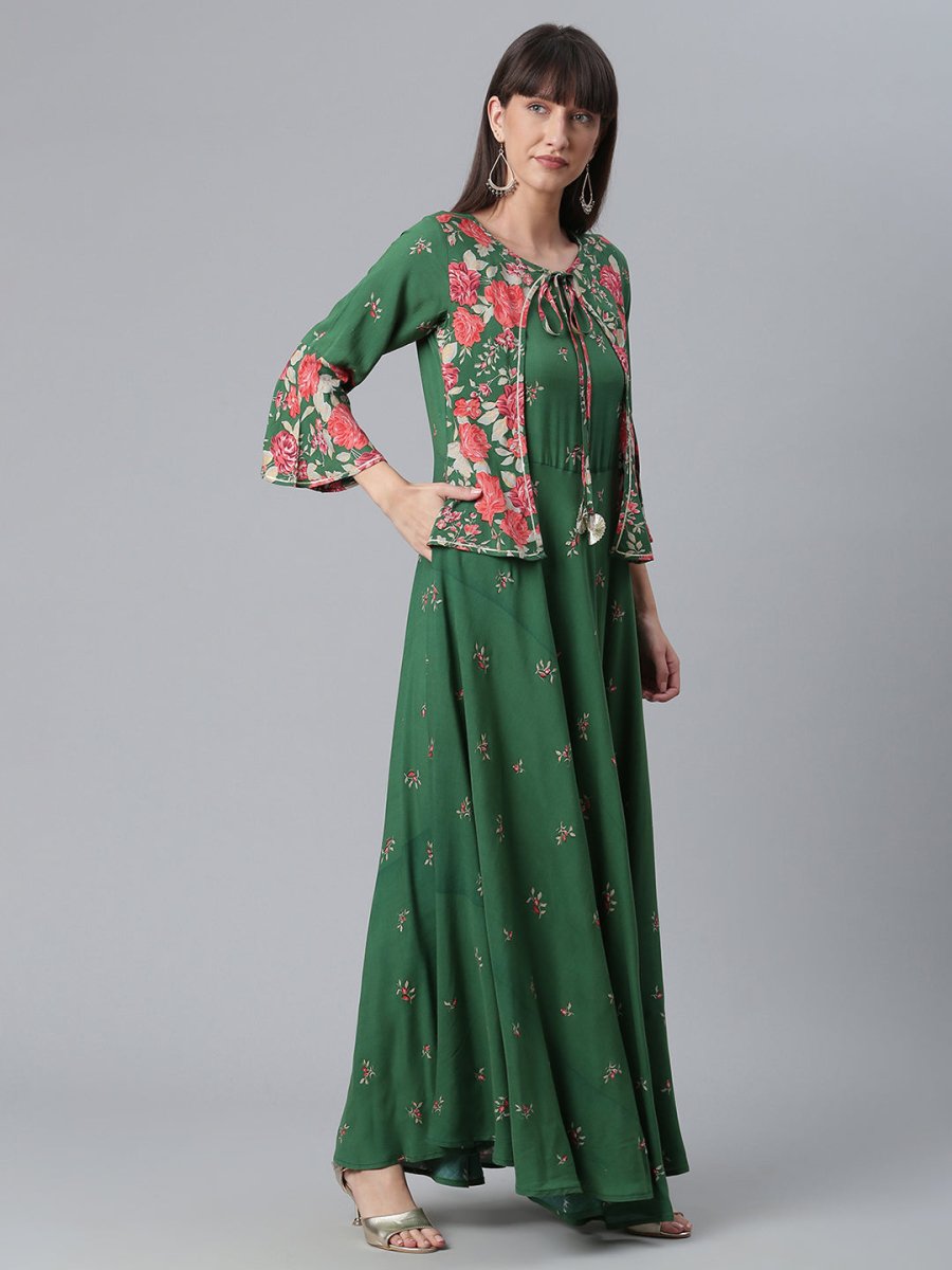 Ahalyaa Viscose Rayon Green Floral Printed Beautiful Kurta