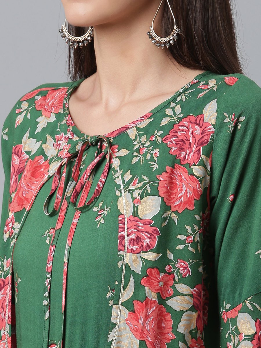 Ahalyaa Viscose Rayon Green Floral Printed Beautiful Kurta
