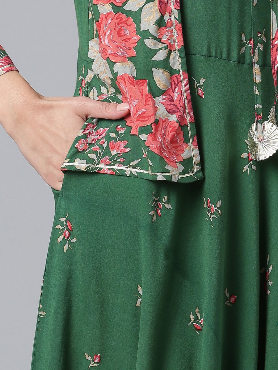 Ahalyaa Viscose Rayon Green Floral Printed Beautiful Kurta