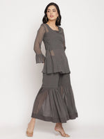Thumbnail for Ahalyaa Women Charcoal Grey Angrakha Kurta With Inner & Sharara