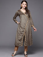 Thumbnail for Ahalyaa Women Green & Cream-Coloured Floral Printed Velvet Kurta - Distacart