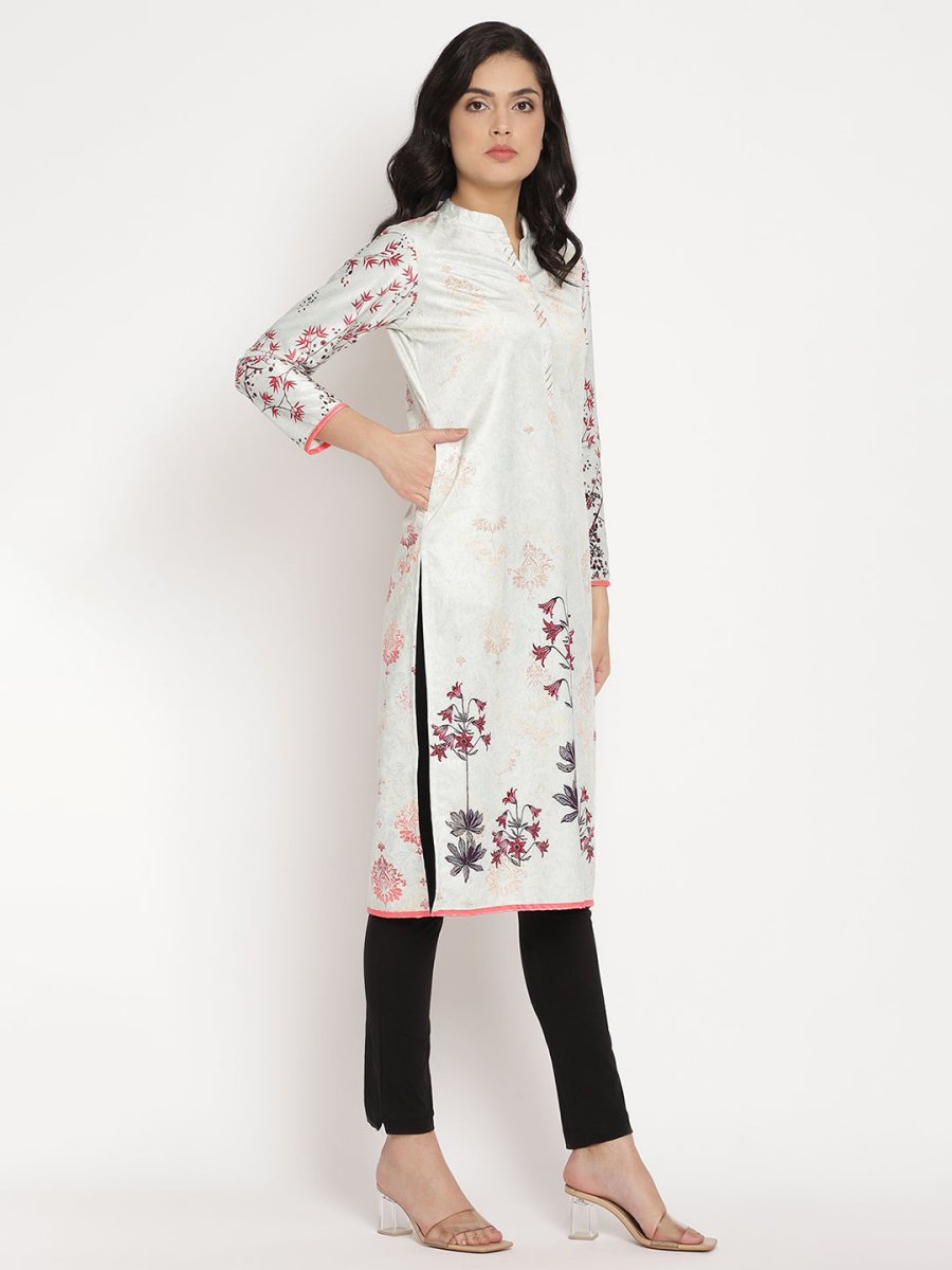 Ahalyaa Women's Light Green Color Digital Print Velvet Kurta