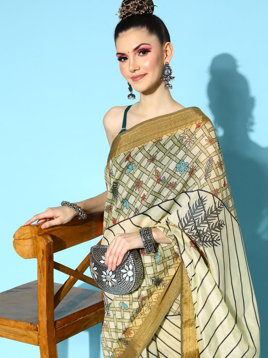 Ahalyaa Floral Chanderi Saree with Solid border - Distacart