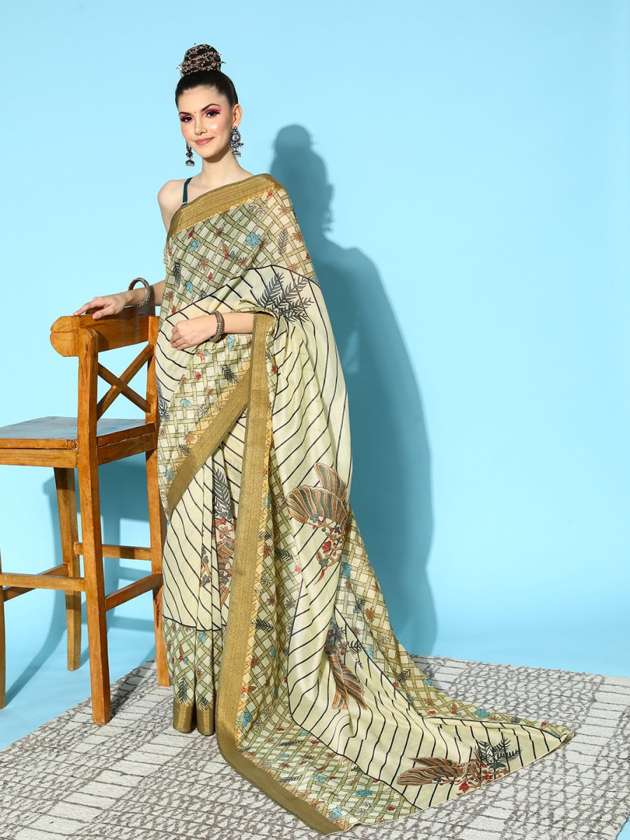 Ahalyaa Floral Chanderi Saree with Solid border - Distacart