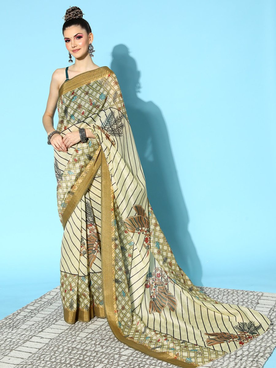 Ahalyaa Floral Chanderi Saree with Solid border - Distacart