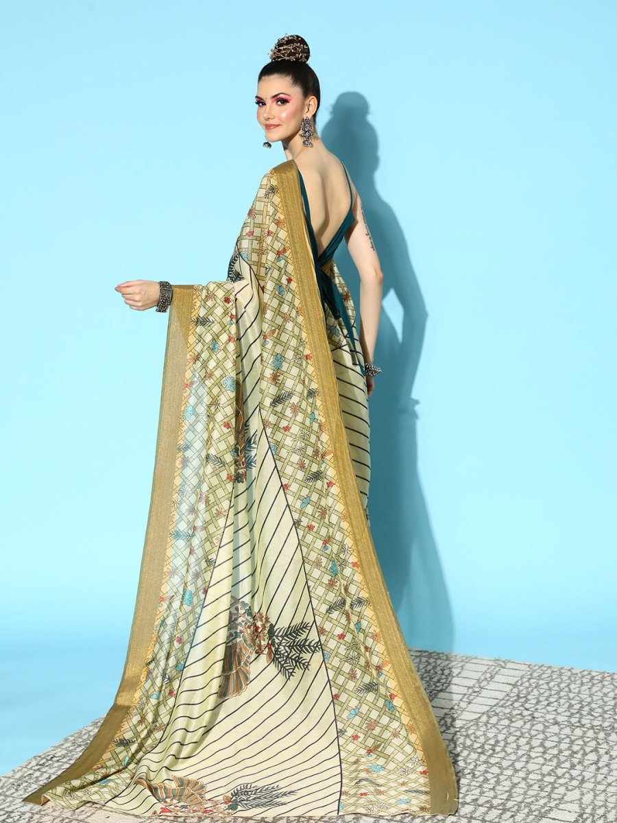 Ahalyaa Floral Chanderi Saree with Solid border - Distacart