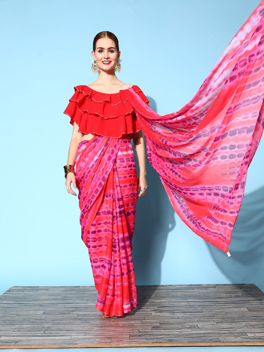 Ahalyaa Geometric Print Chiffon Saree - Distacart