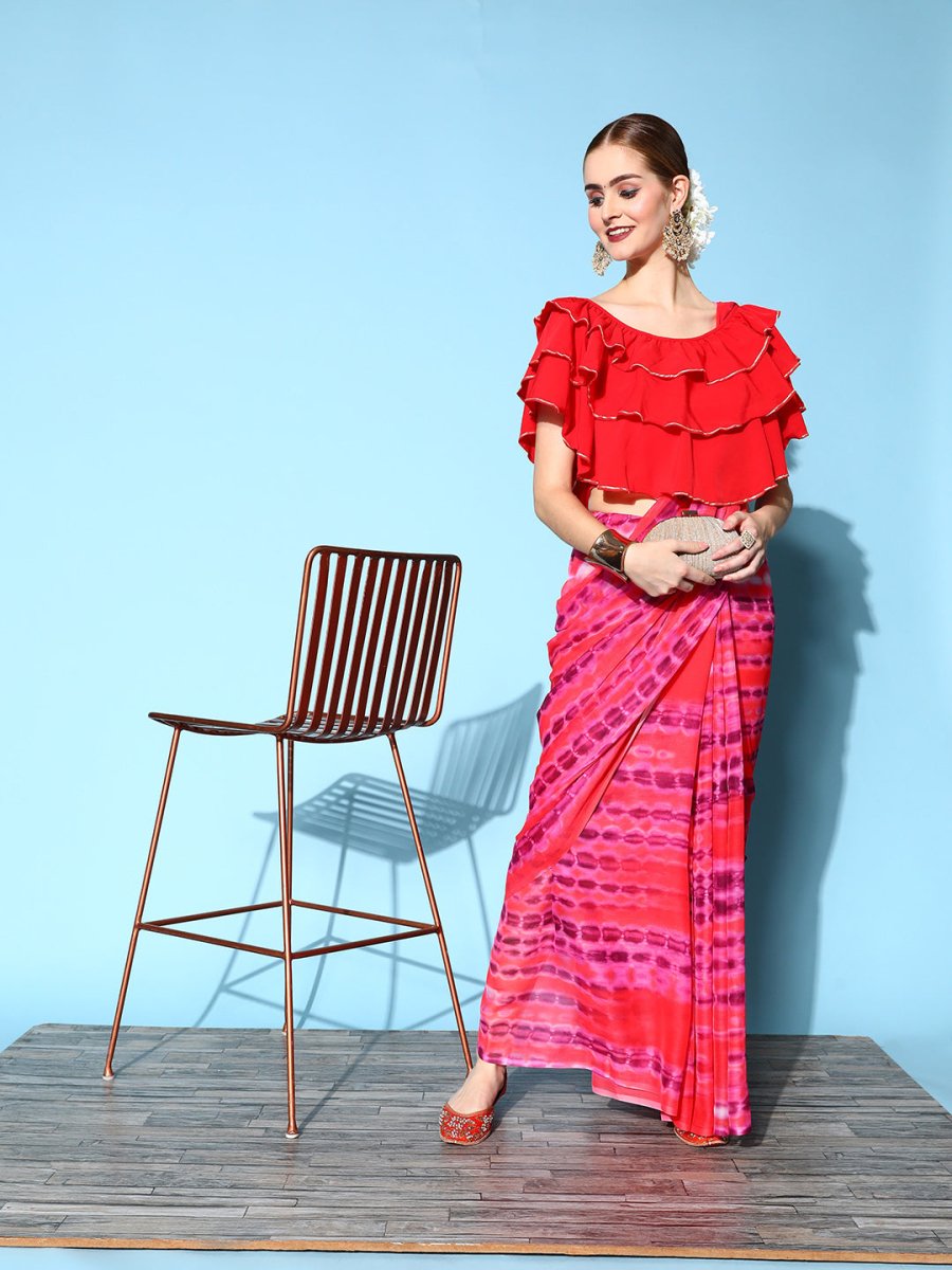 Ahalyaa Geometric Print Chiffon Saree - Distacart