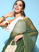 Thumbnail for Ahalyaa Green & White Leheriya Saree - Distacart