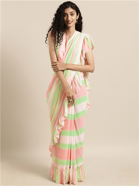 Ahalyaa Women's Striped Ready to Wear Saree
