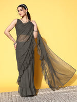 Thumbnail for Ahalyaa Women Glitter Print Ruffle Saree - Distacart