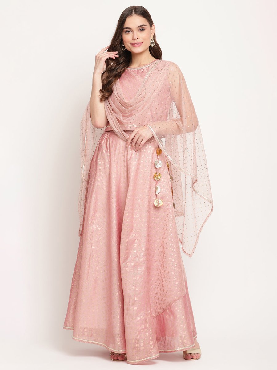 Ahalyaa Women Rusty Rose Chanderi Gold Foil Prin Lehenga Choli With Dupatta - Distacart