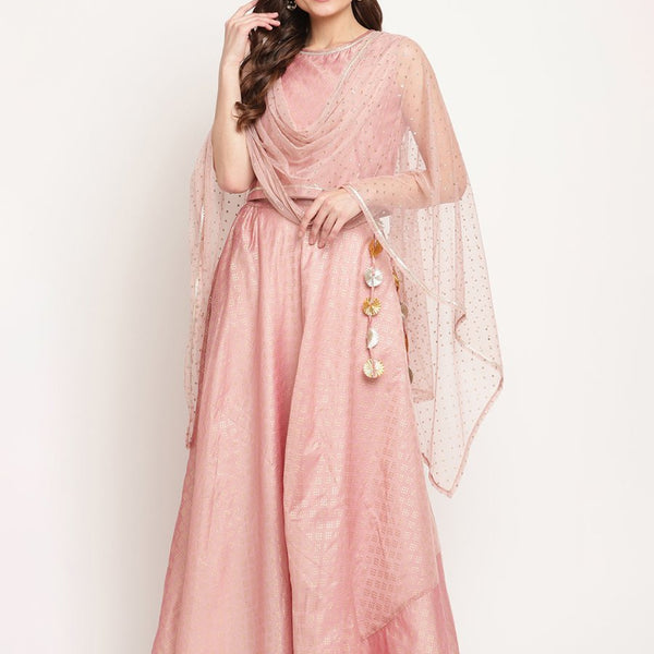 Ahalyaa Women Rusty Rose Chanderi Gold Foil Prin Lehenga Choli With Dupatta - Distacart
