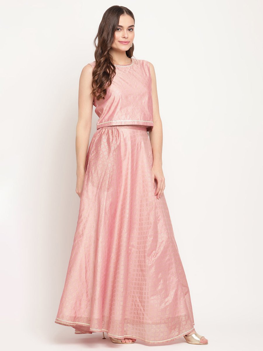 Ahalyaa Women Rusty Rose Chanderi Gold Foil Prin Lehenga Choli With Dupatta - Distacart