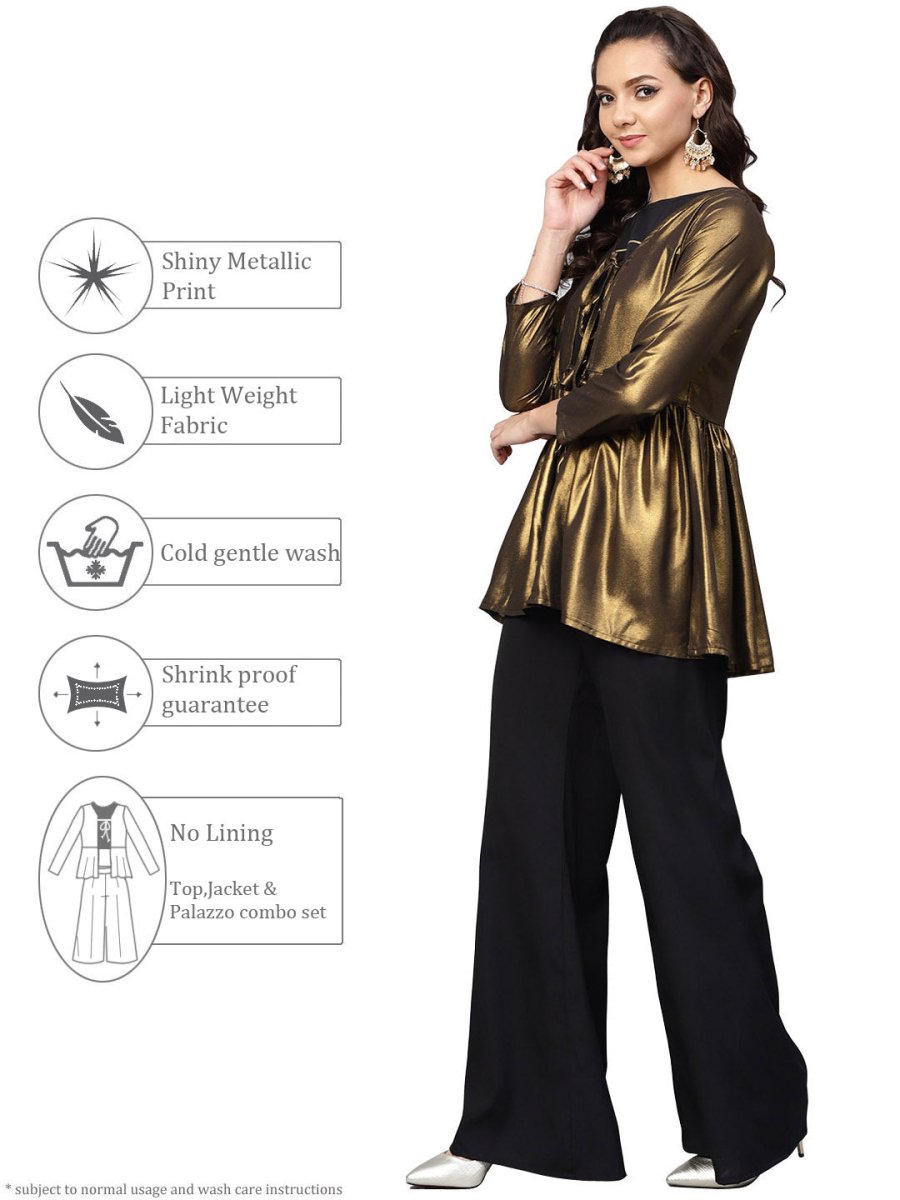 Ahalyaa Golden Flared Crepe, Georgette Indowestern Set